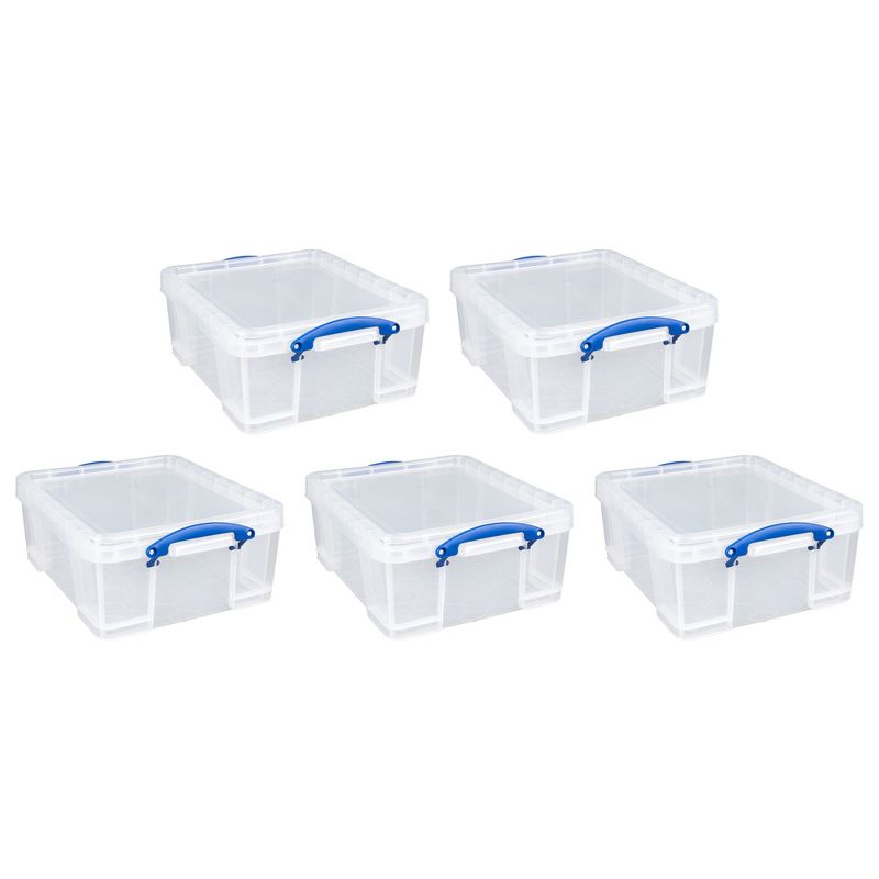 Really Useful Box 17 Liter Plastic Stackable Storage Container w/ Snap Lid & Built-In Clip Lock Handles for Home & Office Organization, Clear (5 Pack), 1 of 6