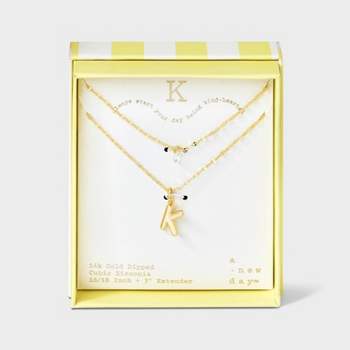14K Gold Dipped Initial Cubic Zirconia Layered Chain Necklace - A New Day™ Gold