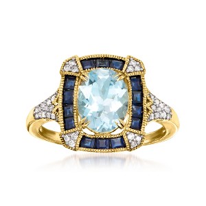Ross-Simons 1.50 Carat Aquamarine and .70 ct. t.w. Sapphire Ring With .12 ct. t.w. Diamonds in 14kt Yellow Gold - 1 of 4