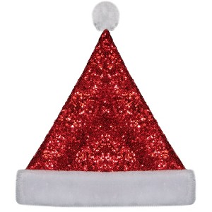 Northlight 15-Inch Red and White Sequin Christmas Santa Claus Hat-Adult Size M - 1 of 2