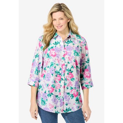 Woman Within Women's Plus Size Perfect Three Quarter Sleeve Shirt