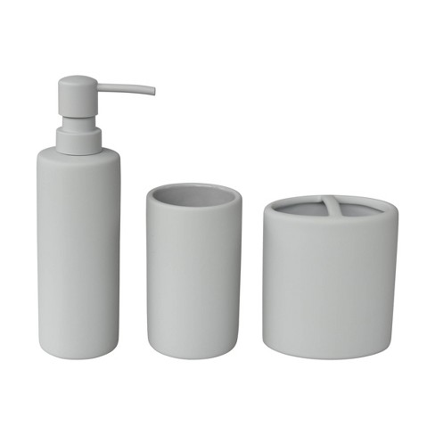 Kitchen Soap Dispenser Set with Tray , Ceramic Material,Durable (Grey+Grey)