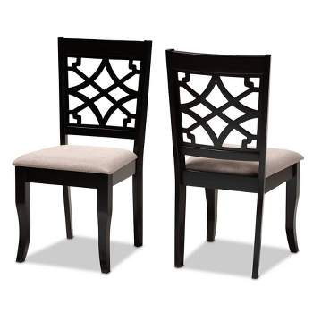 Set of 2 Mael Dining Chair Sand/Espresso - Baxton Studio: Oak Wood, Upholstered, Modern Armless Chairs, Espresso Finish