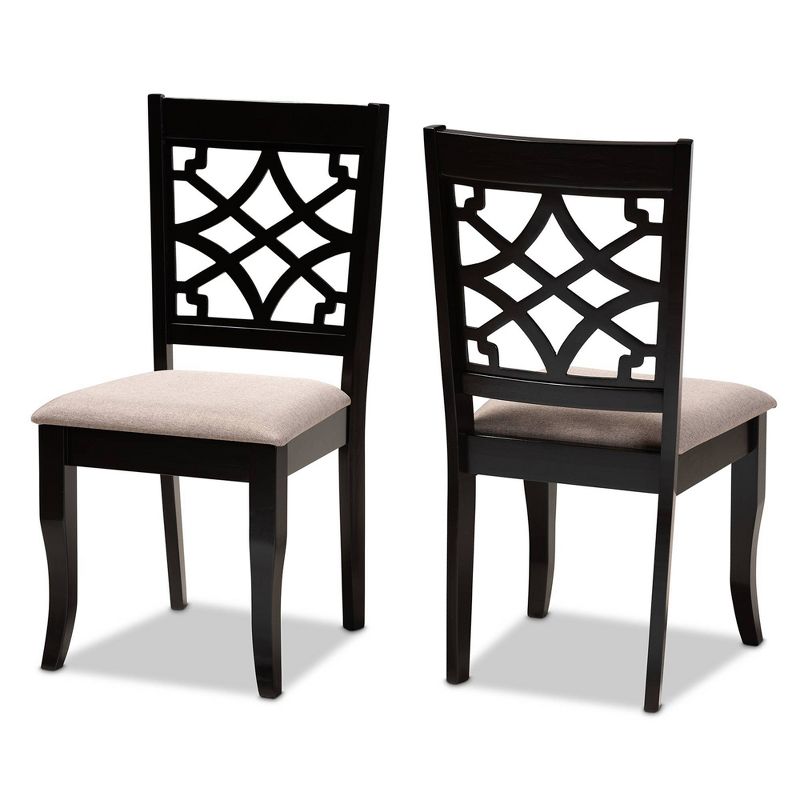 Set of 2 Mael Dining Chair Sand/Espresso - Baxton Studio: Oak Wood, Upholstered, Modern Armless Chairs, Espresso Finish, 1 of 9