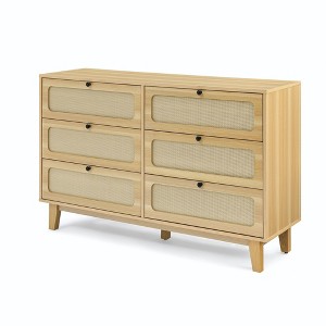 KTMBDW 6 Drawer Double Dresser for Bedroom, Rattan Chest of Dressers, Modern Wooden Dresser Chest for Living Room and Entryway - 1 of 4