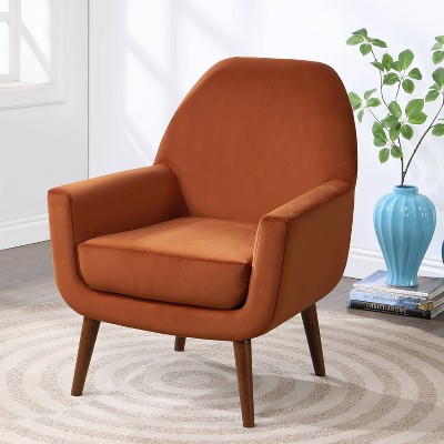 Accera Burnt Orange Velvet Mid-Century Modern Accent Chair