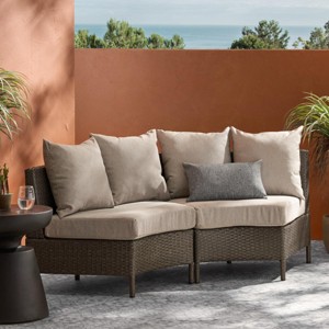 38" Boho Curved Rattan Patio Sofa with Water-Resistant Cushions, Armless Outdoor Chair for Balcony or Backyard -3irtyhousy - 1 of 4