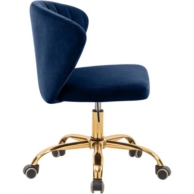 Navy Velvet and Gold Armless Swivel Office Chair