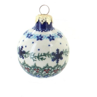 Blue Rose Polish Pottery Winter Celebration Small Christmas Ball