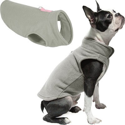 Gooby Fleece Vest, Small Dog Pullover Fleece Jacket with Leash Ring, Gray, Large