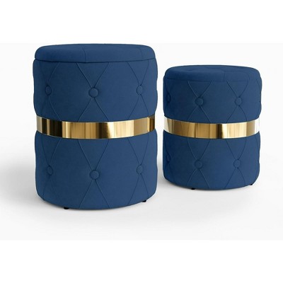 Heynemo Round Storage Ottoman Set of 2, Fully Assembled Velvet Vanity Stool Chair for Bedroom, Living Room, Office and Study Room