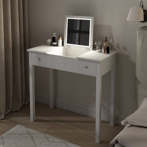 Accent Vanity Table Modern with Flip-Top Mirror and Hidden Organizer for Bedroom or Home Office 33" Wide - 3irtyhousy - 1 of 4