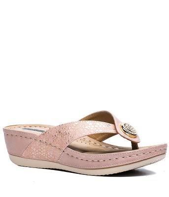 GC Shoes Dafni Embellished Two-Tone Comfort Slide Wedge Sandals
