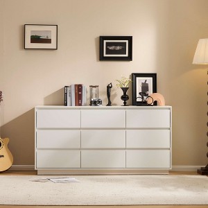 Angel Sar 63'' White 9 Drawer Dresser for Bedroom, Modern Long Dresser with Minimalist Design, Wooden Dresser for Home Office Organization - 1 of 4