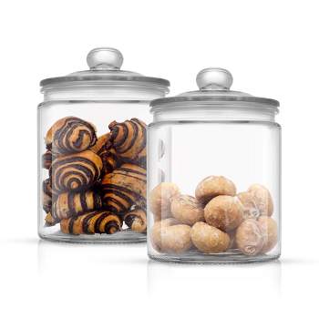 JoyFul Round Glass Cookie Jar with Airtight Lids - 67 oz Kitchen Containers Canister - Set of 2