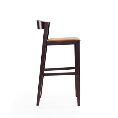 Klismos Camel Faux Leather and Beech Wood Barstool Set