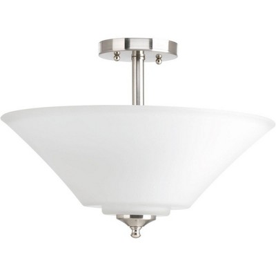 Brushed Nickel Glass 3-Light Semi-Flush Mount Fixture