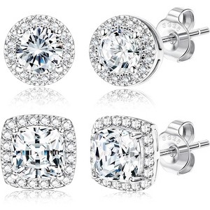 Hayoso 18K Gold Plated Halo Stud Earrings 925 Sterling Silver Cubic Zirconia Stud Earrings Round Square Diamonique Stud - 1 of 4