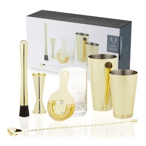 Viski Gold Cocktail Shaker Set - Gold Bar Set for Cocktails - Shaker, Mixing Glass, Barspoon and Bartender Accessories - Stainless Steel Set of 7 - 1 of 4