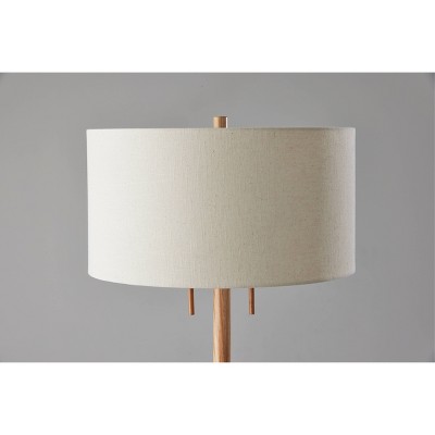 Streamlined Natural Rubberwood Floor Lamp with Antique Brass Accents