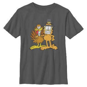 Boys Garfield Cat and Turkey Pilgrim Core T Shirt - 1 of 4