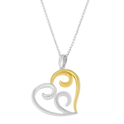 Haus of Brilliance 10K Yellow Gold Over Silver Open Heart with Swirls Box Chain Pendant Necklace