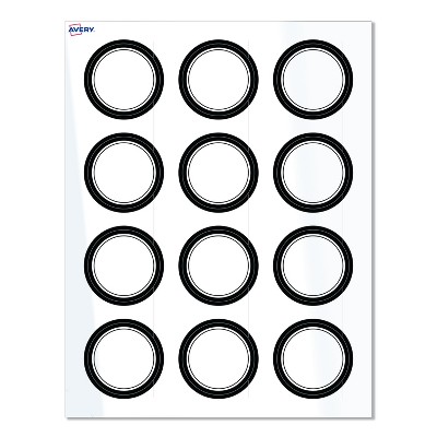 Avery® Labels, 2" Diameter, Double Black Border, Glossy White, 120ct