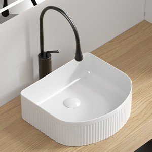 ChicFurnit Bathroom Sinks Irregular Countertop Bathroom Sink Porcelain Ceramic Thin Edge Basin Vessel Sink for Bathrooms, White, 15.75"*13.78"*5.12" - 1 of 4