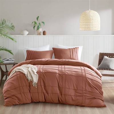 510 Design Full Porter Soft Washed Pleated Duvet Cover Set Clay Pink