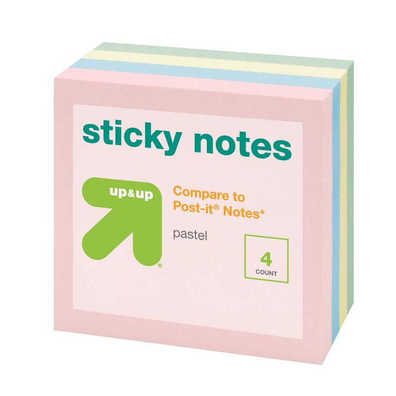 4pk 3&#34;x3&#34; Sticky Notes Pastel - up &#38; up&#8482;, 2 of 7
