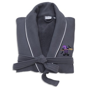Linum Home Textiles Hotel Collection 100% Turkish Cotton Unisex Waffle Terry Embroidered Bathrobe with Satin Piped Trim - Hat-Broom-Legs - 1 of 3