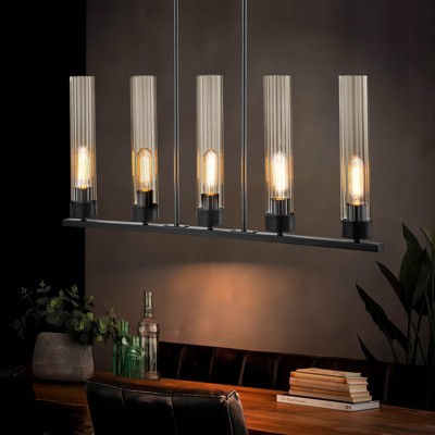 Rennnsan Flovera 31"W 5-Light Linear Glass Modern Dimmable Kitchen Island Pendant in Black
