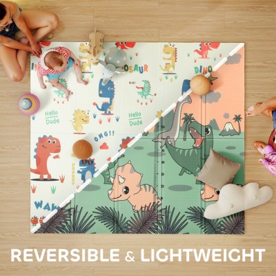 TopComfy Baby Playmats Kids Dinosaur Play Mat Water Resistant Easy Clean Foldable Portable Design for Bedroom, Multicolored, 77.56"*69.69"*0.59"