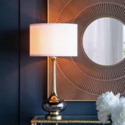 29" Modern Table Lamps with Glass Base and White Drum Shade, Artistic Nightstand Lamps for Bedroom, Study, Entryway, or Living Room–The Pop Home