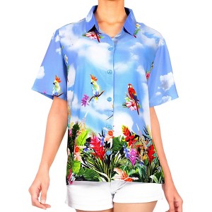 HAPPY BAY Women's Button Down Blouses Floral Summer Beach Party Colorful Shirt Hawaiian Blouse Short Sleeve Vacation Dress Tee Shirts - 1 of 4
