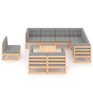 vidaXL Patio Furniture Set 10 Piece Outdoor Sectional Sofa Solid Wood Pine - Natural With Cushions - 1 of 4
