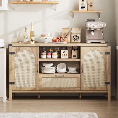 47.2" Farmhouse Buffet Cabinet - Rattan Decor Kitchen Sideboard with Storage for Living Room & Entryway,Natural