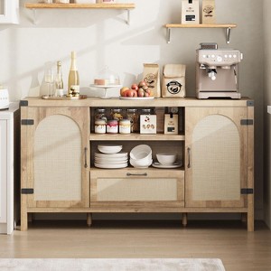 47.2" Farmhouse Buffet Cabinet - Rattan Decor Kitchen Sideboard with Storage for Living Room & Entryway,Natural - 1 of 4