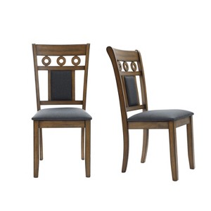 LuxenHome Set of 2 Brown Natural Rubberwood Upholstered Gray Dining Chair - 1 of 4