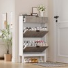 Shoe Storage Cabinet with 2 Flip Drawers & Large Drawer, Farmhouse Fluted Shoe Organizer with Metal Legs, Freestanding Hidden Slim Narrow Shoe Rack - 4 of 4