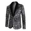 Cloudstyle Men's One Button Slim Fit Velvet Sequin Blazer Party Prom Dinner Jacket - 3 of 4