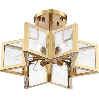 Modern Brass and Glass Star Semi-Flush Mount Ceiling Light