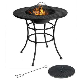 Costway 31.5'' Patio Fire Pit Dining Table Charcoal Wood Burning W/ Cooking BBQ Grate