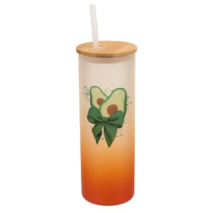 Elanze Designs 25 Ounce Frosted Glass Gradient Travel Tumbler With Straw and Wooden Lid, Avocado Orange - 1 of 1