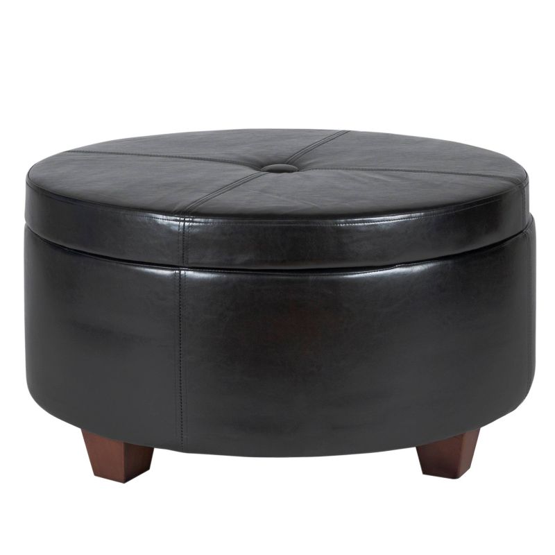 Winston Large Round Button Top Storage Ottoman Faux Leather Black - HomePop, 1 of 6