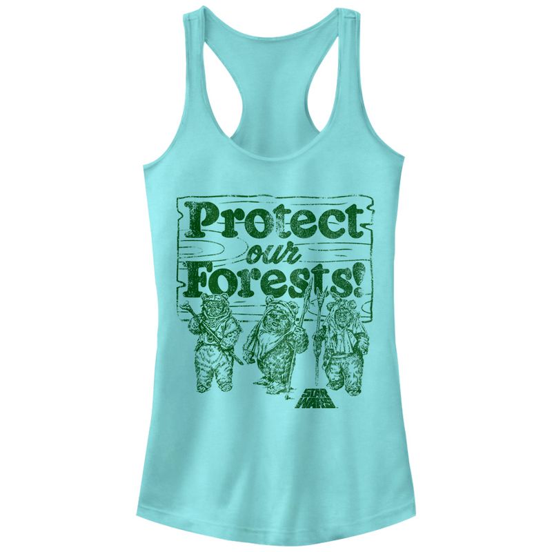 Juniors Womens Star Wars Ewok Protect Our Forests Racerback Tank Top, 1 of 4