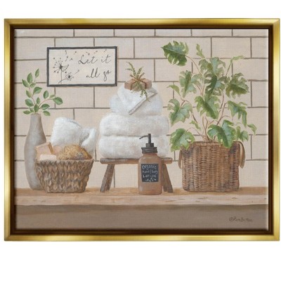 Stupell Industries Comforting Bathroom Spa Still Life Framed Floater Canvas Wall Art