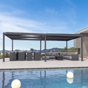 PURPLE LEAF  Outdoor Louvered Pergola with Adjustable Metal Roof for Patio Backyard Garden Grey Hardtop Gazebo - 1 of 4