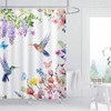 Watercolor Flower Hummingbird Shower Curtain, 72x72 Inch, 12 Hooks, Waterproof Fabric, Modern Bathroom Decor - 2 of 4