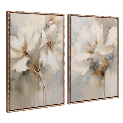 Gold Framed Abstract Botanical Floral Canvas Art Set